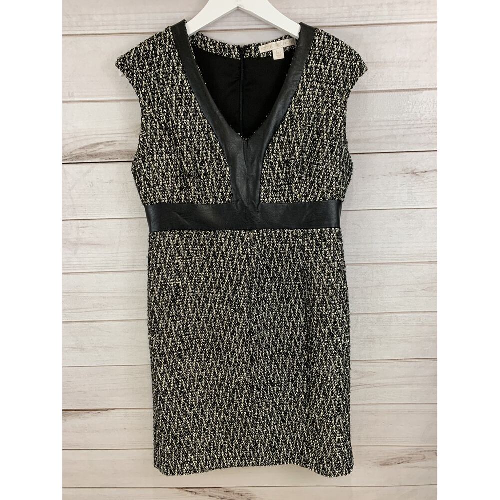 Boston Proper Women's Tweed Dress Faux Leather Black Sz 8 Office Work‎ Career